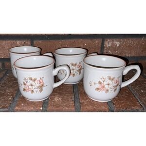 Country Ware Pink Floral 4 pk Coffee Mugs Cups Peachwood Japan Stoneware